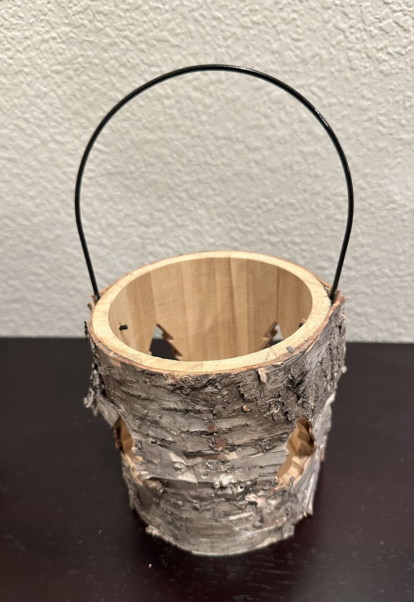 Rustic Wooden Christmas Holiday Candle Holder with Metal Handle