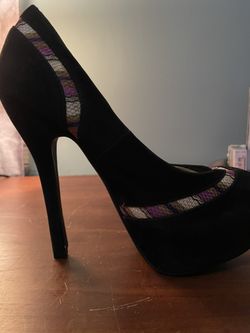 Like New Black Suede Peep Toe Heels 