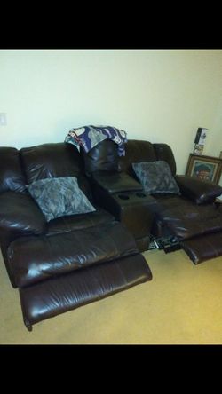 Brown leather electric reclining couch super comfy