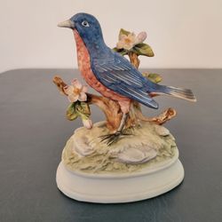 Gorham Vintage Porcelain Blue Bird Figurine Music Box