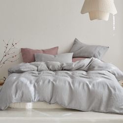 QKTE Flax Linen Duvet Cover King Size, 3PCS Natural French Linen Cotton Duvet...