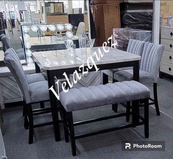 ✅️✅️5 pc Black/Gray Square Counter Height Dining...