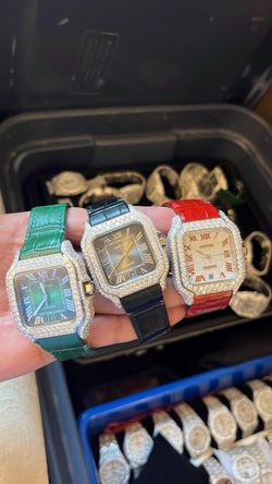 Cartie Santos Moissanite Leather band luxury watch