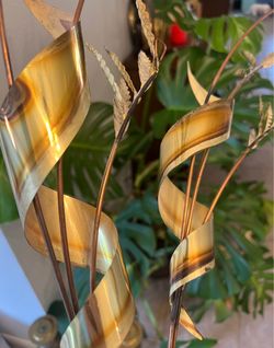 Vintage Brutalist Wall Decor - Pair of Brass and Copper Tin Metal Wheat Stalks