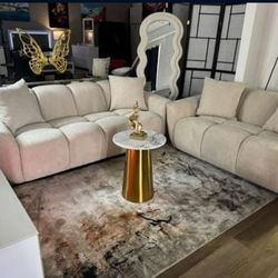 2-piece Chenille Splayed Arm Sofa Set Greige