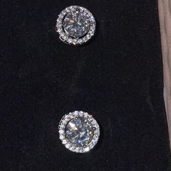 Moissonite And Diamond Halo  Earrings 