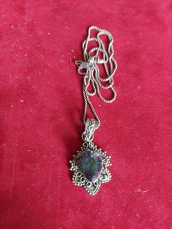Sterling Silver And Mystic Topaz Necklace.