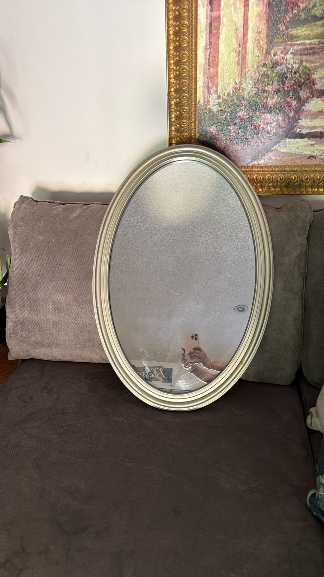Silver Framed Oval Mirror