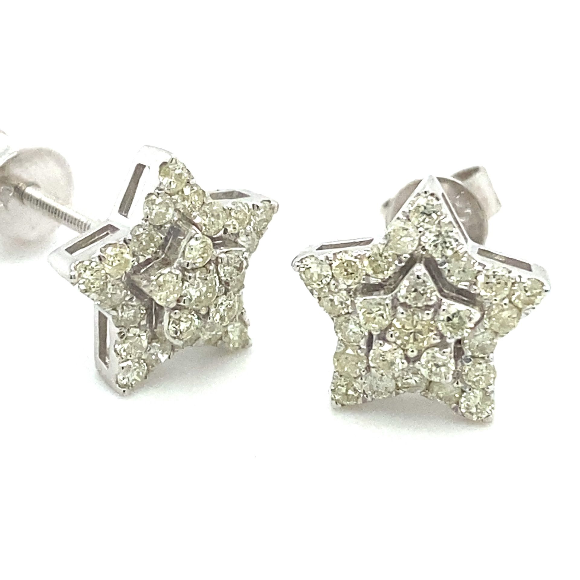 10k White Gold Star Shape Diamond Cluster Earrings .5ctw 133622 14