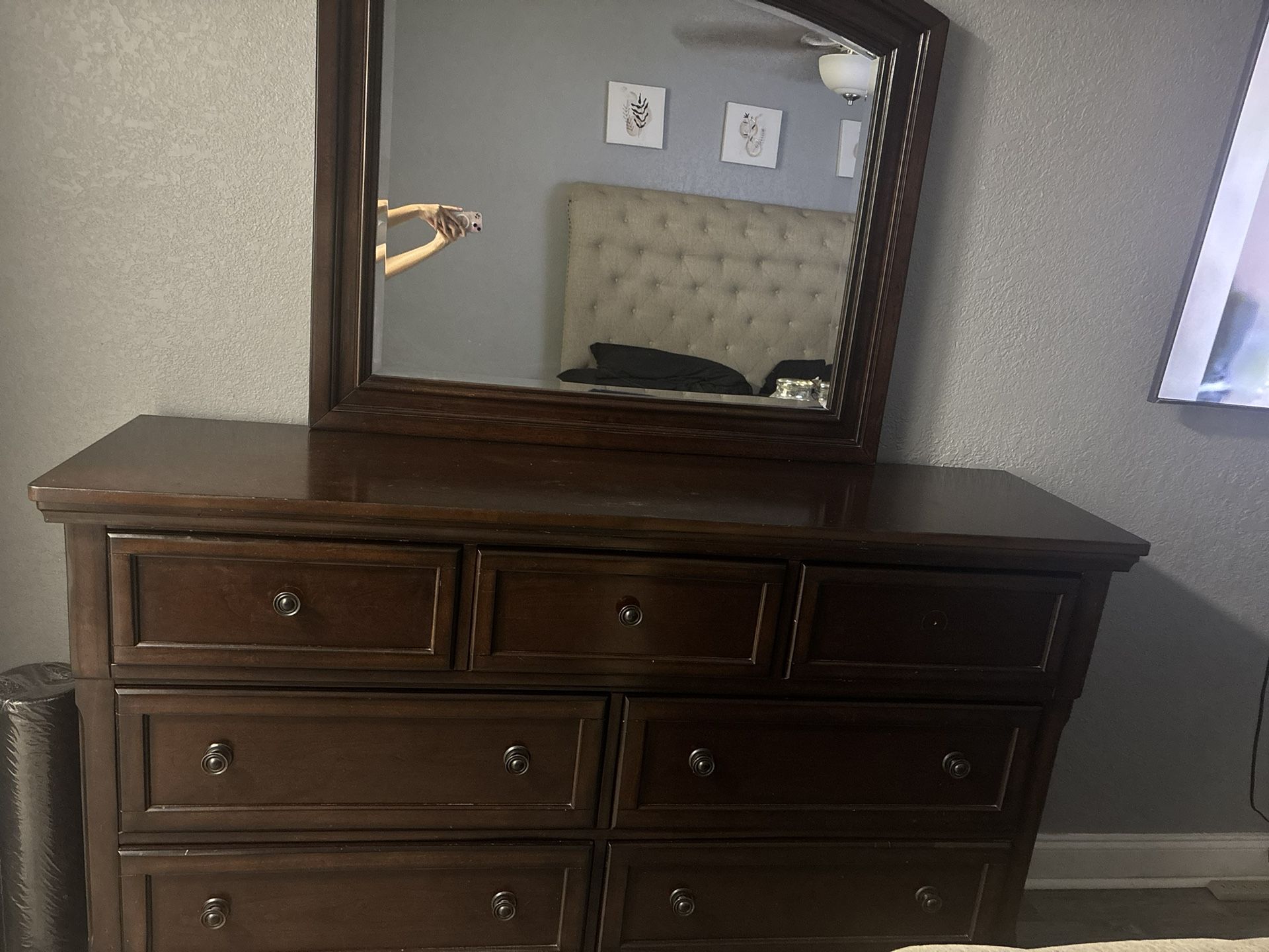 Elegant Wood Dresser with Mirror + Nightstand – Great Condition!