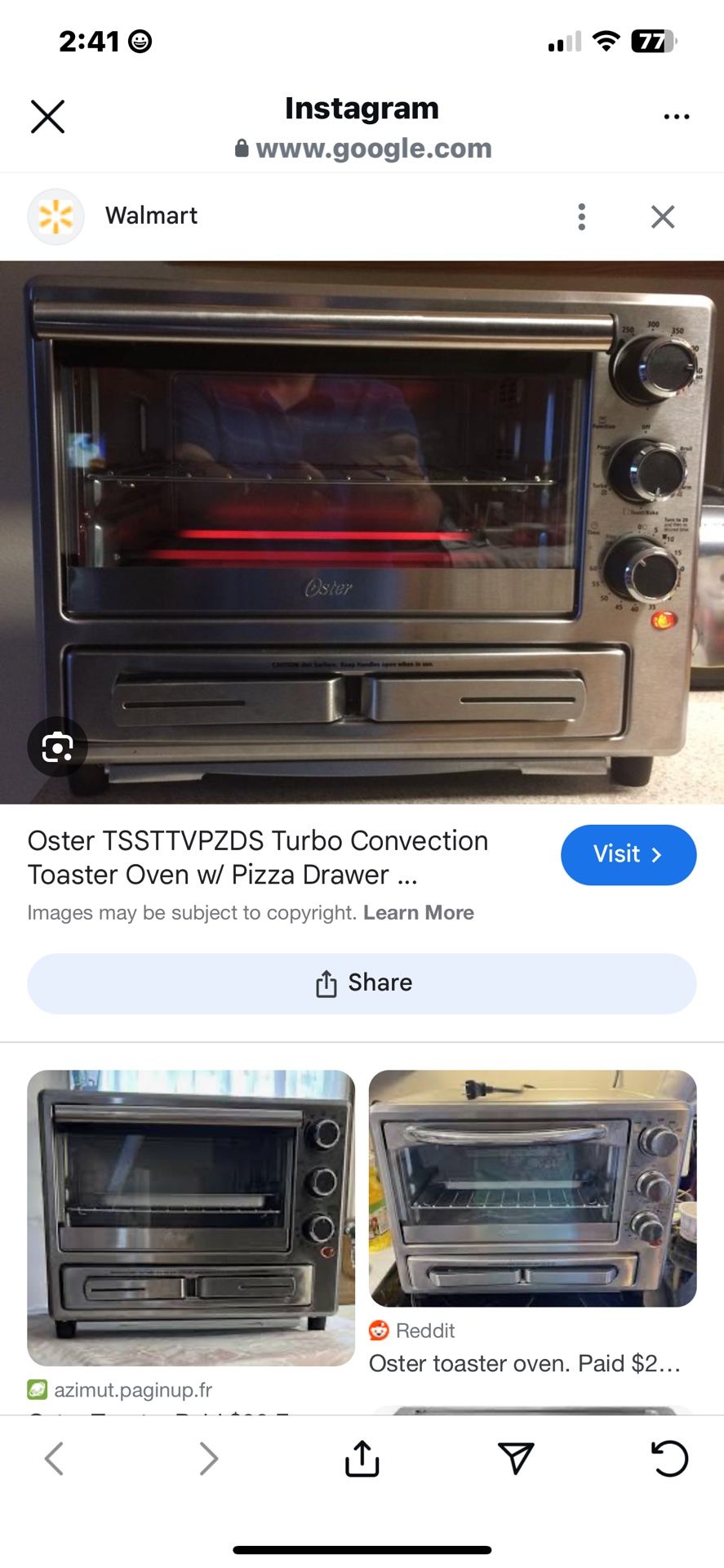 Oster TSSTTVPZDS Turbo Convection Toaster Oven w/ Pizza Drawer, Stainless Steel