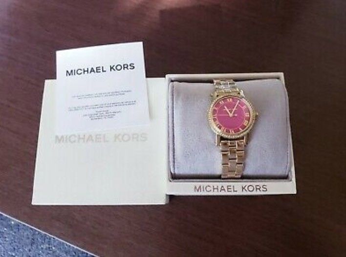 Michael Kors Pink Face Gold Bracelet Women's Watch
