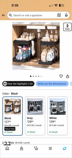 2-Pack Under Sink Organizer Shelves Black