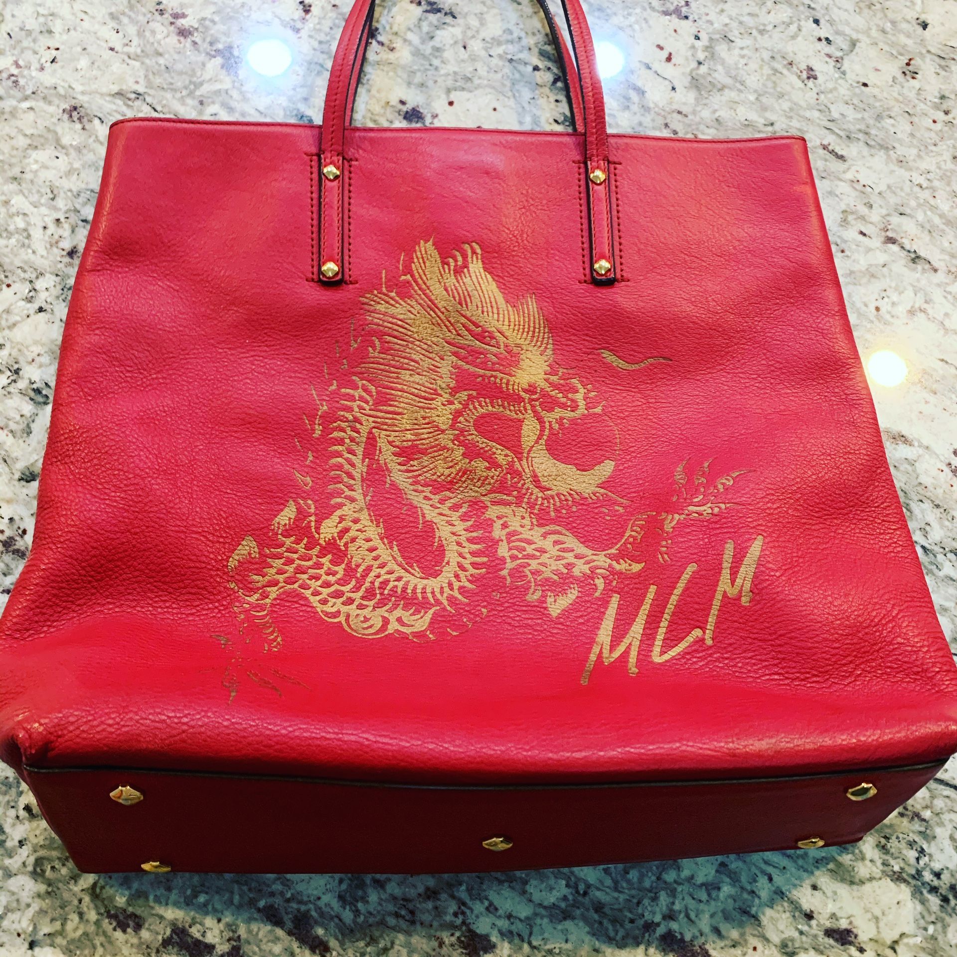 Red MCM Tote Bag