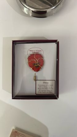 Real red Pansy pin with gold trim the rose lady