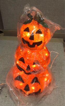 New Light Up Stacked Jack-O-Lantern Pumpkin Trio Halloween Decor