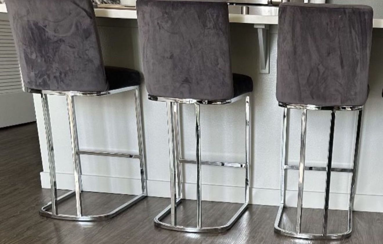 Bar Stool Velvet Gray