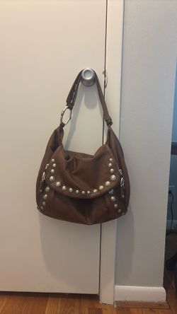 Henri Bendel Brown Pebbled Leather Studded Hobo Shoulder Bag - Rare