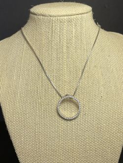 Silver 925 necklace sparkly rhinestone pendant 16” inches long