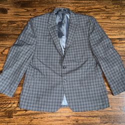 Haggar Classic Fit Grey Plaid Blazer Suit Jacket Sport Coat Size 44S