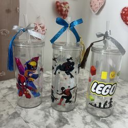 Spider-man, LEGO , Deadpool   Kids Cup Set of 3 | BPA-Free Plastic Cups w/ Straw  