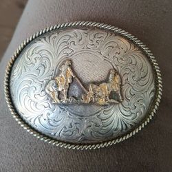 Vintage Montana Silversmith Belt Buckle Roping Rodeo, Silver Plate.