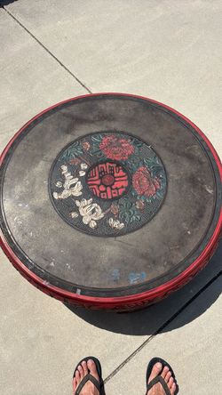 Japanese Carved Lacquer Round Coffee Table