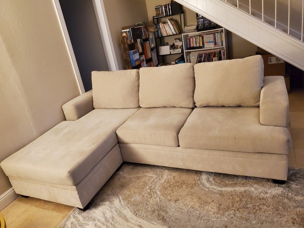 Bonaterra Sand Beige Fabric 97" Sofa with Reversible Chaise