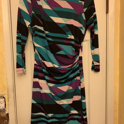 CALVIN KLEIN Multicolor Stripe Stylish Design Dress Size Medium Blue Purple 