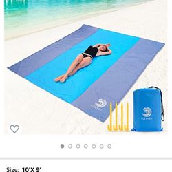 New! Beach Blanket Sandproof Waterproof, Extra Large 10'X 9' Sand Free Beach Mat with 4 Stakes for Beach, Camping, and Picnic
