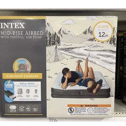 BRAND NEW SEALED Intex Mid Rise 12" Air Mattress with Internal USB Pump-Queen