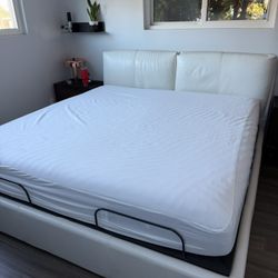 King White Leather Storage Bed Frame