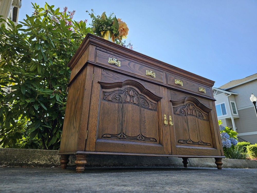 MARVELOUS Antique Solid Wood Dresser Buffet Cabinet 2 Drawers