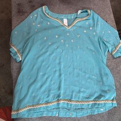 Turquoise Embroidered Top