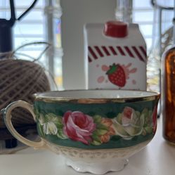 Antique  Austrian Porcelain Tea Cup In Roses And Vines