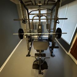 Vesta Fitness Smith Machine 1001 w/Bench Attachment | 245lb Cast Iron Olympic Weights | 7ft Olympic Bar | Fitness | Gym Equipment | FREE DELIVERY 🚚 