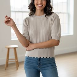 Joie Short Sleeve Ribbed Top, Light Beige, Size S $40 OBO