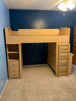 Kids Loft Bed with Desk and Drawers