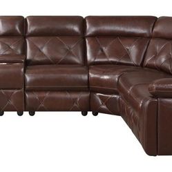 New Top Grain Real Leather Sectional Sofa With Three Power Recliners And Power Headrests On Sale Now
