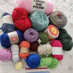 Yarn.  Includes The 2 Knitting Needles Plus 1 pound Pink 