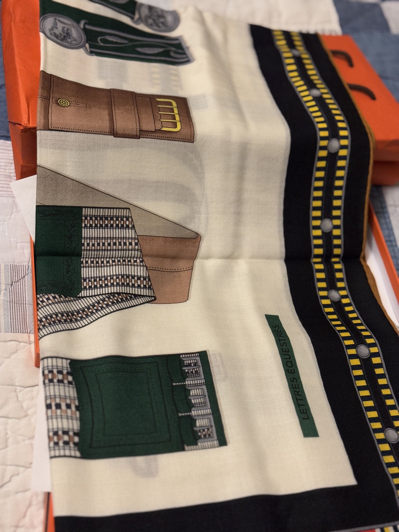 HERMES LETTRES EQUESTRES SHAWL 140 scarf with box