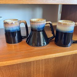 Set of 3 Drip Glaze Ceramic Coffee Mugs