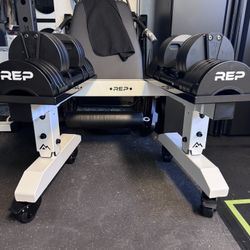 🔩 REP Fitness QuickDraw Adjustable Dumbbells + Stand (Like New)