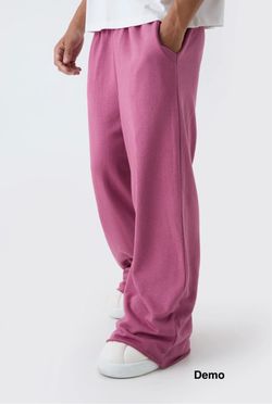 boohooMAN Extreme Wide Leg Raw Edge Loopback Jogger - Mauve (Medium)
