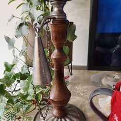 Candle Holder Pewter And wood with snuffer Attached