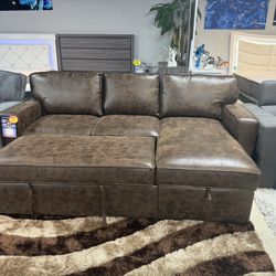 Sleeper Sofa With Drop Down Console And Storage Chaise $599