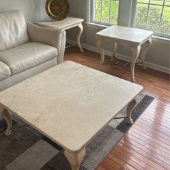 Marble Top Table & 2 Side Tables