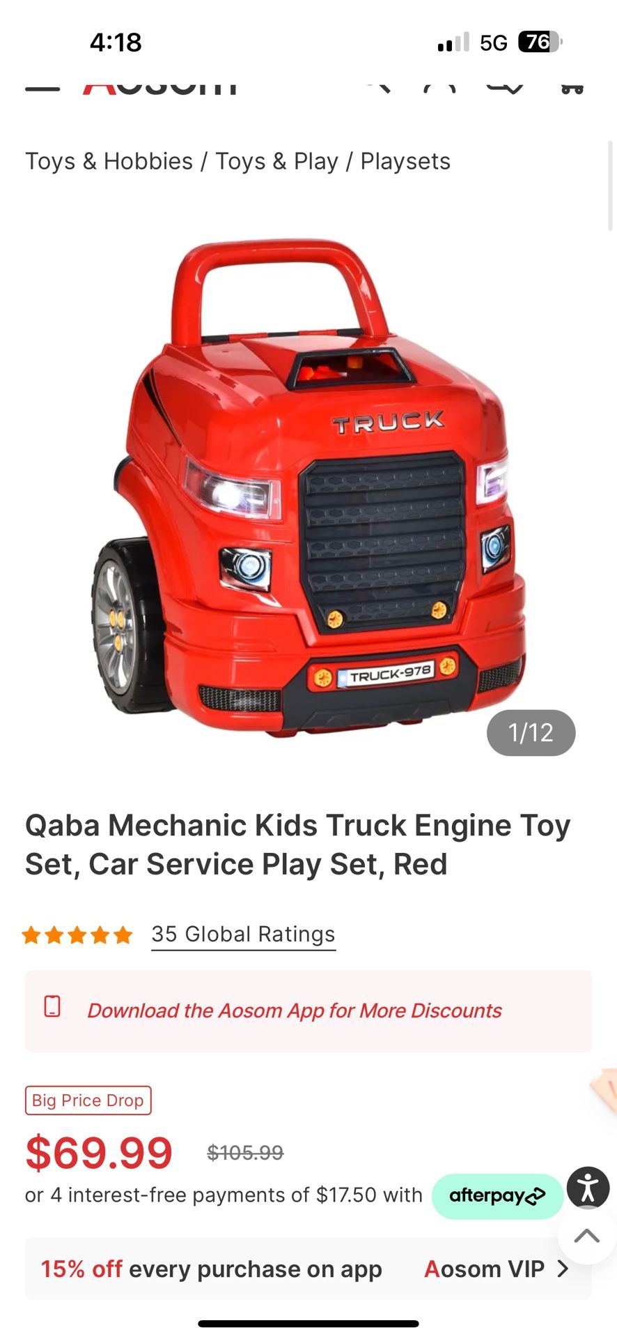 Kids Mechanic Truck Engine 