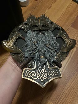 10" Viking Norse Mythology Valhalla Berserker Wall Plaque Statue Bronze Finish