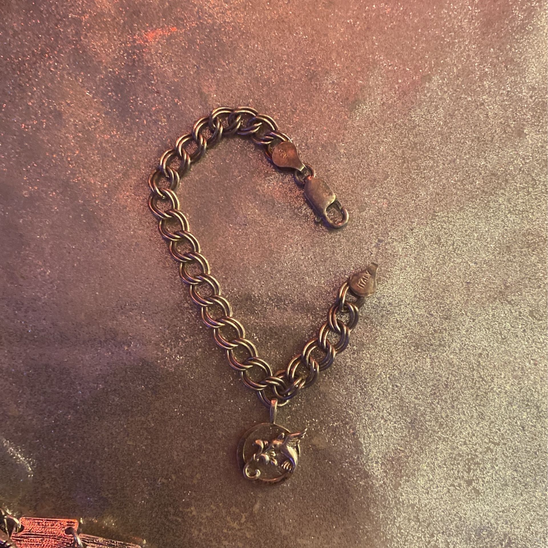 925 Italy Signed Bracelet With Hummingbird And Flower Charm